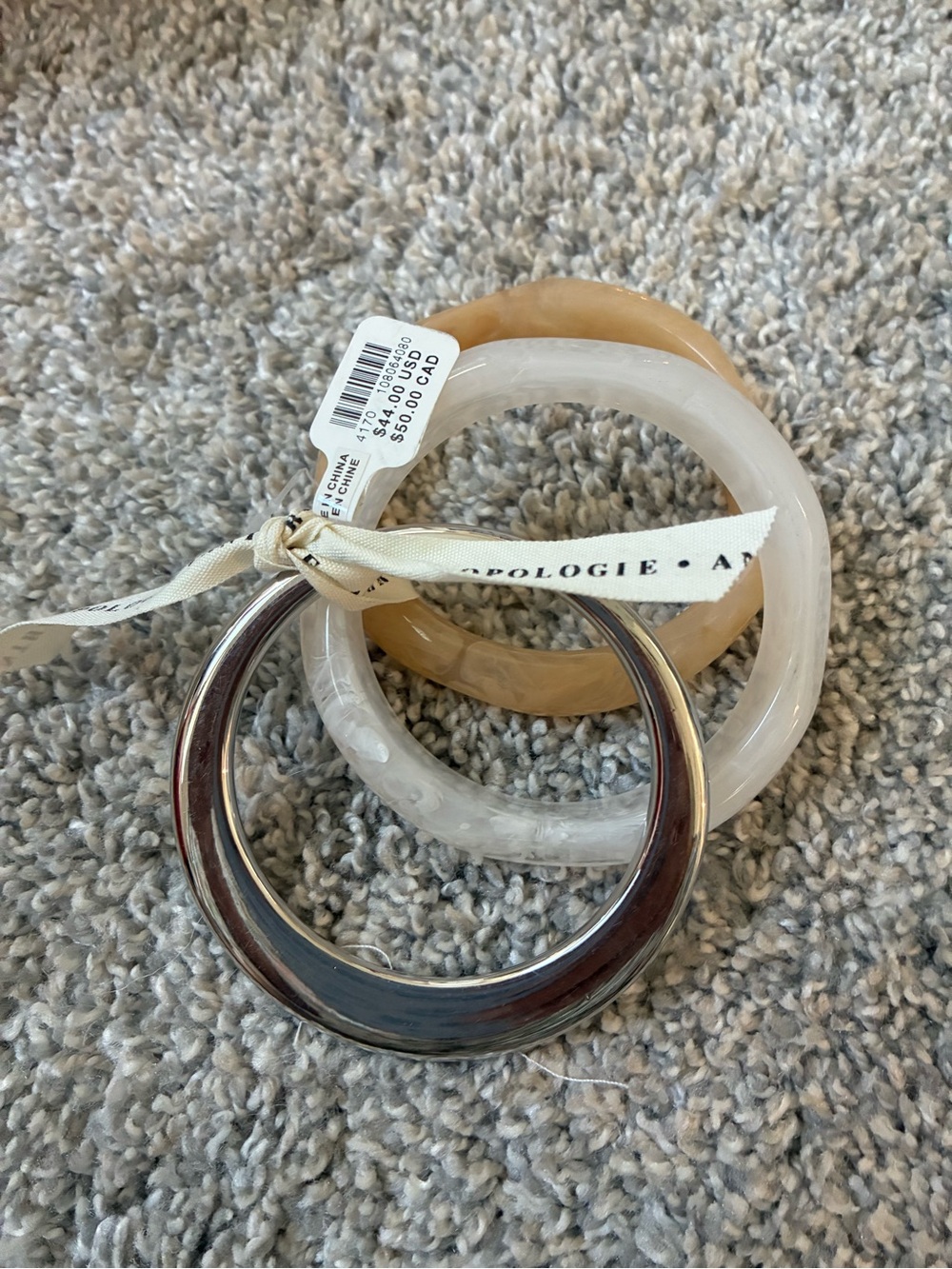 Anthropologie Mixed Trio Bangle Set - Silver, Cream, Tan